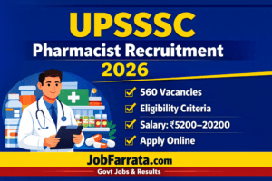 UPSSSC Pharmacist Recruitment 2026 notification for 560 pharmacist posts in Uttar Pradesh
